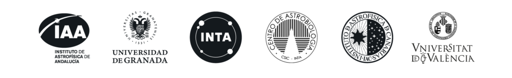 Logotipos del Instituto de Astrofísica de Andalucía, Universidad de Granada, INTA, Centro de Astrobiología, Instituto de Astrobiología de Canarias y Universidad de Valencia